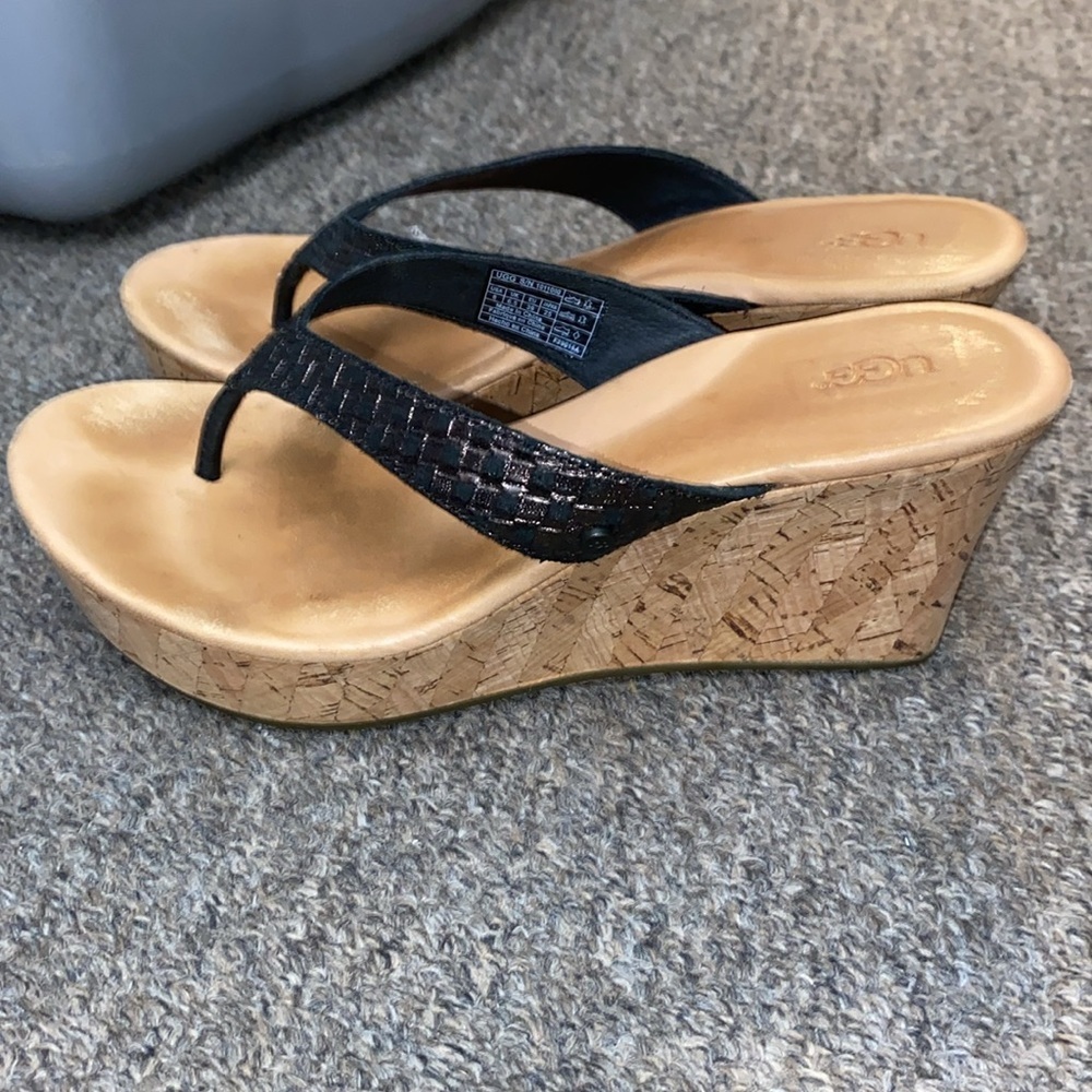 UGG Black and Tan Wedge Sandals - Picture 2 of 5